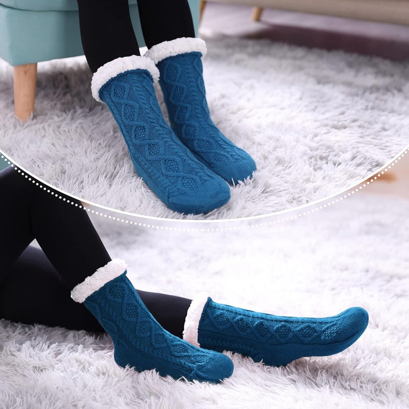 LINEMIN Womens Slipper Socks Winter Warm Fleece Lined Socks Cozy Soft Thick Fuzzy Non Slip Indoor Christmas Socks - Image 4